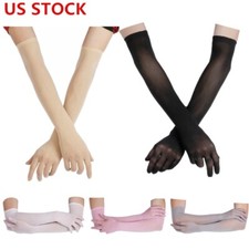Women's Mesh See Through Sheer Long Gloves Stretchy Full Finger Tulle Mittens
