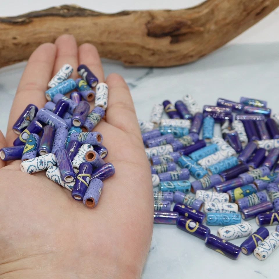 Kit de 100 cuentas de porcelana azul para hacer joyas hágalo usted mismo con 5 metros de cuero Foto 3 de 4