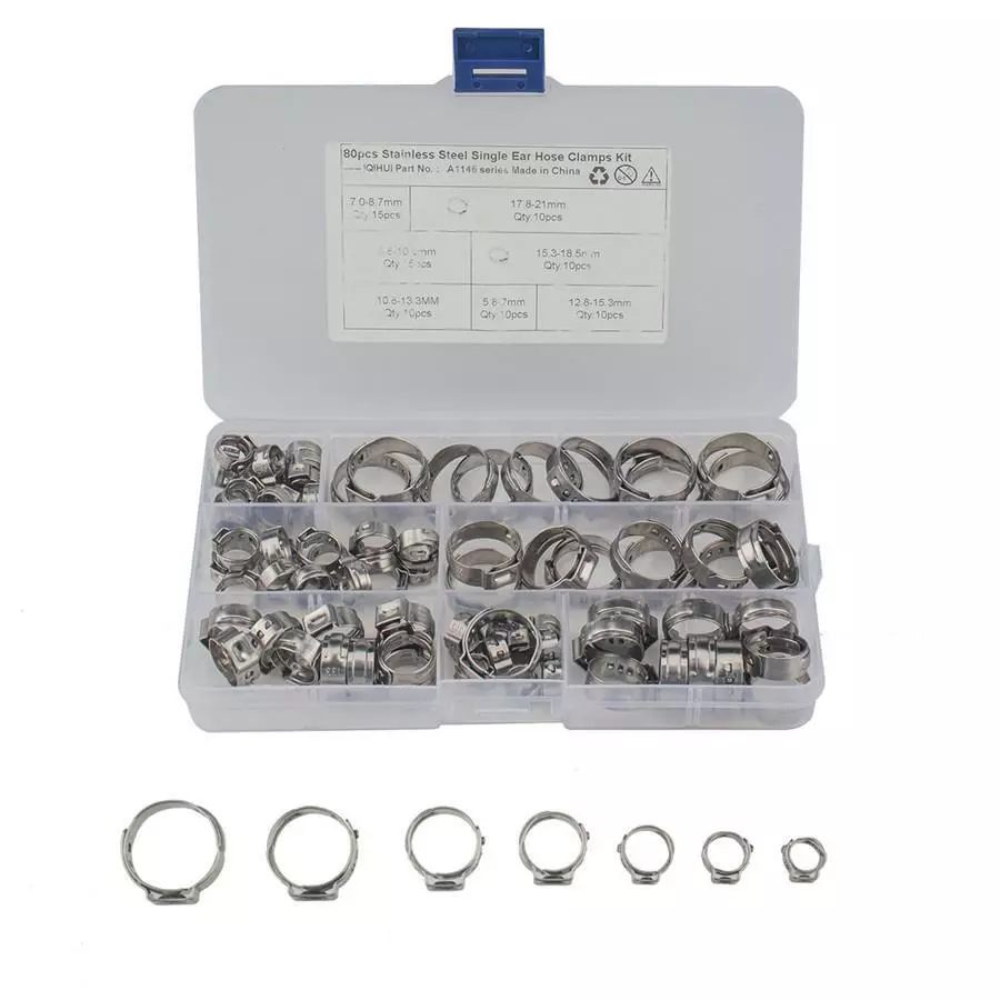 80x5.8 21MM Stainless Steel Single Ear Hose Clamps O Clips For Car