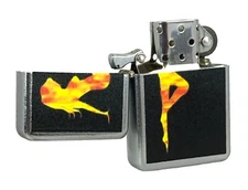 Flaming Hot Trucker Girl  Flip Top Chrome Oil Lighter Wind Resistant Flame