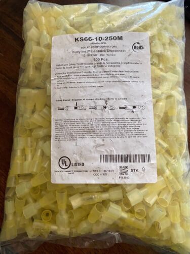 Krimpa Seal Crimp Connectors Male 12-14 AWG .250 Yellow, 500 pack - Picture 1 of 2