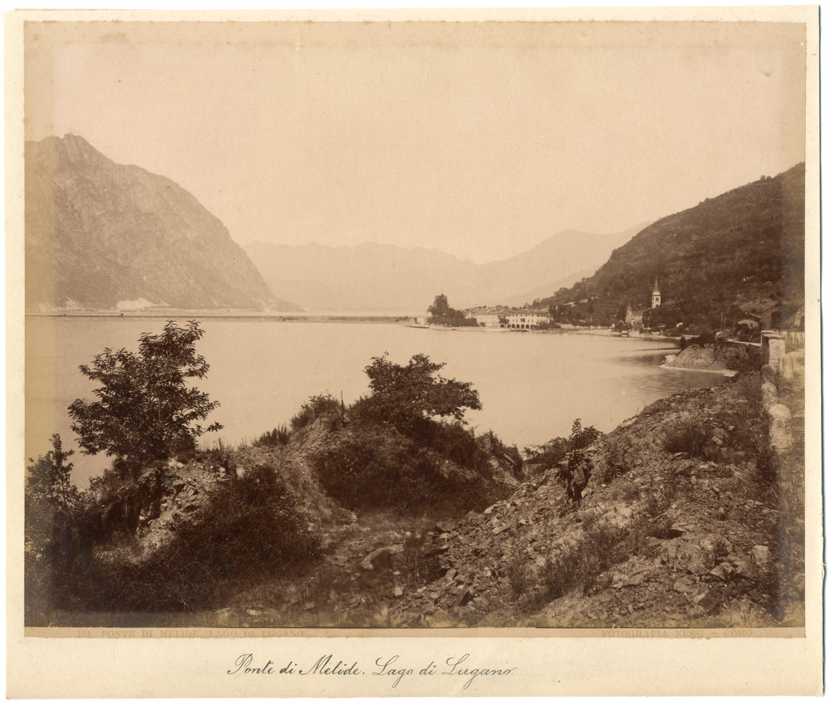 Tirage Albuminé Ancien – Italia, Lugano, Lago E Città – Circa 1880