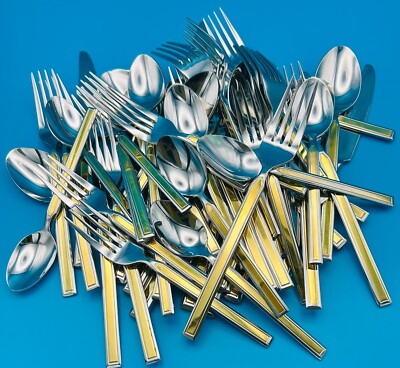 58 Pc Cambridge GOLDEN ROYAL SUTTON Service for 12 GOLD Stainless Flatware 18/8