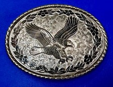 Patriotic Flying Hunting Diving American Eagle Etched Western W USA Belt Buckle