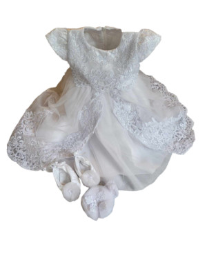 Taufkleid Gr. 50 56 Kleid Taufe Set Partykleid Geburtstagset weiß 0-3/3-6 Monate
