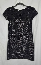 Ann Taylor Loft Black Lace Shift Evening Formal Cocktail Mini Dress sz 0