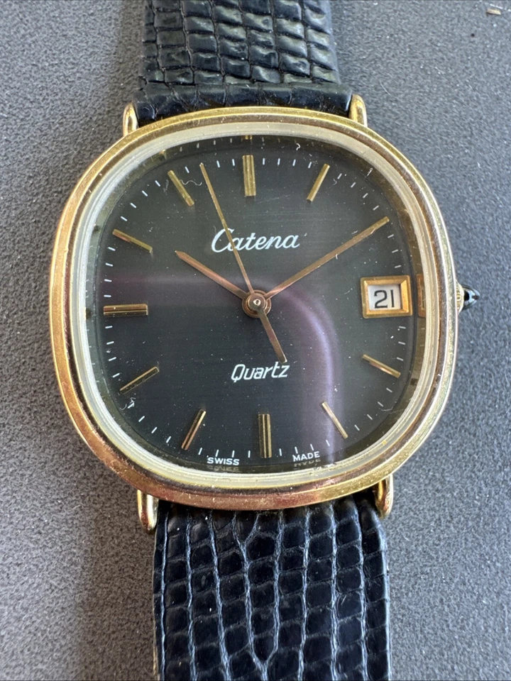 Vintage Catena 505 18K Gold Electroplated Watch TIGER EYE DIAL Swiss Made RARE - Image 2 of 4