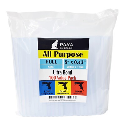 100 pcs 8'' Full Size Hot Glue Sticks, 0.43'' x 8 Inches PREMIUM QUALITY