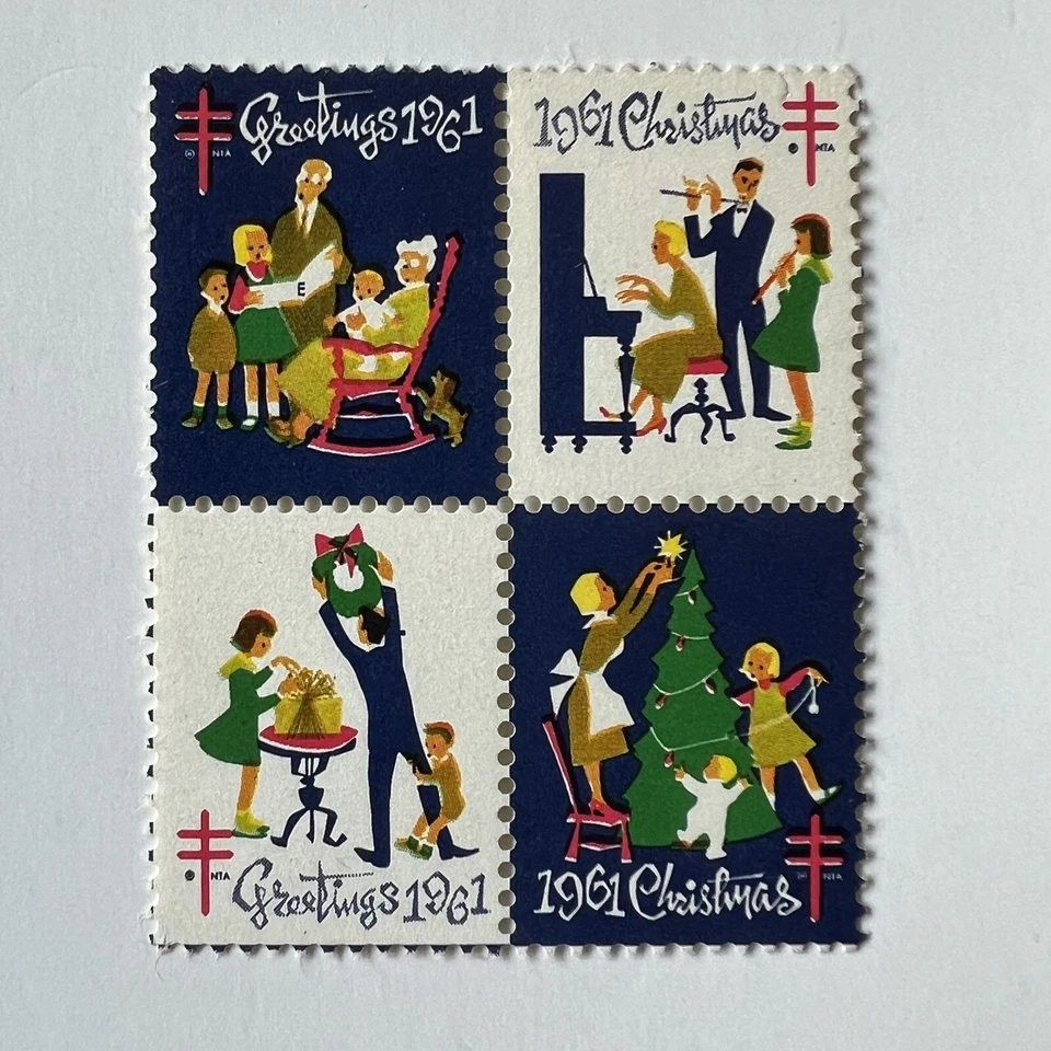 ERROR 1961 CHRISTMAS SEAL BLOCK WITH BLUE DOT NEAR SHOULDER MNH - Image 3 of 4