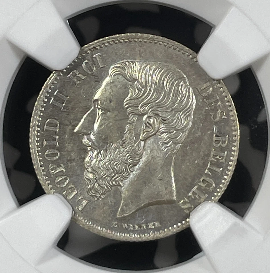 Lote de 50 céntimos Bélgica 1866 NGC MS64 #G9988 ¡plata! Elección UNC! Francés KM#26 Foto 2 de 3
