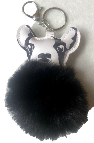 FENDI Pom Pom Bag Charm Blue Fox Fur Gold Finish FF Logo Key