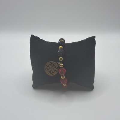 Rustic Cuff Stretch Bracelet Gold And Red and Black