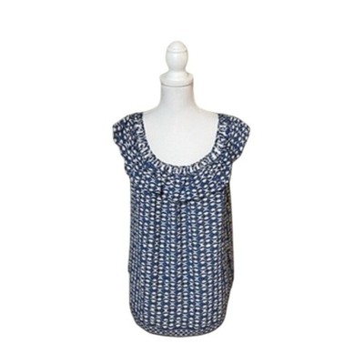 Max Studio Women's Blue Cap Sleeve Braided Ruffle Trim Neck Top NWT Size M