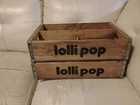 Vintage Wooden Crate 1970’s LOLLIPOP Soda Pop Carrier Box W/ Metal Banding