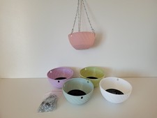 Set of 5 Pastel Coloured Small Hanging Baskets with chains **VGC**