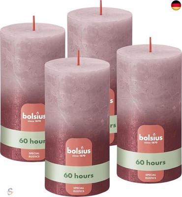 Bolsius Rustik Stumpenkerzen - Fading Metallic -Rose & Rot - 4er Pack -