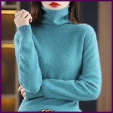 High Collar Mink Cashmere Sweater Women Pullover Autumn Winter Fashion Tops