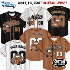 Maglia Baseball Personalizzata Disney Tow Mater Pixar Cars, Personalizzata Disney Cars Tow
