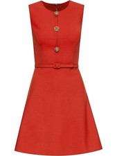 Oscar de la Renta Belted Jewel Pearl Rust Red Dress Keyhole A-line US 4 S NWT