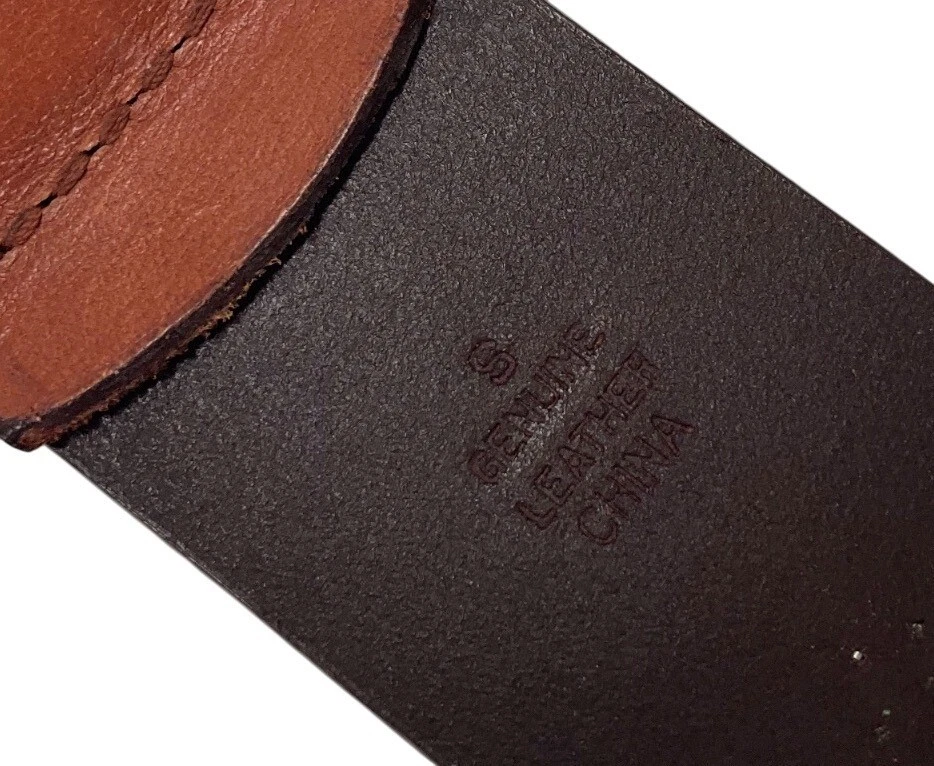 Cinturón Cuero Marrón Bronce Conchos y Latón Doble Anillo Hebilla Pequeño S Largo Ajuste Foto 3 de 4