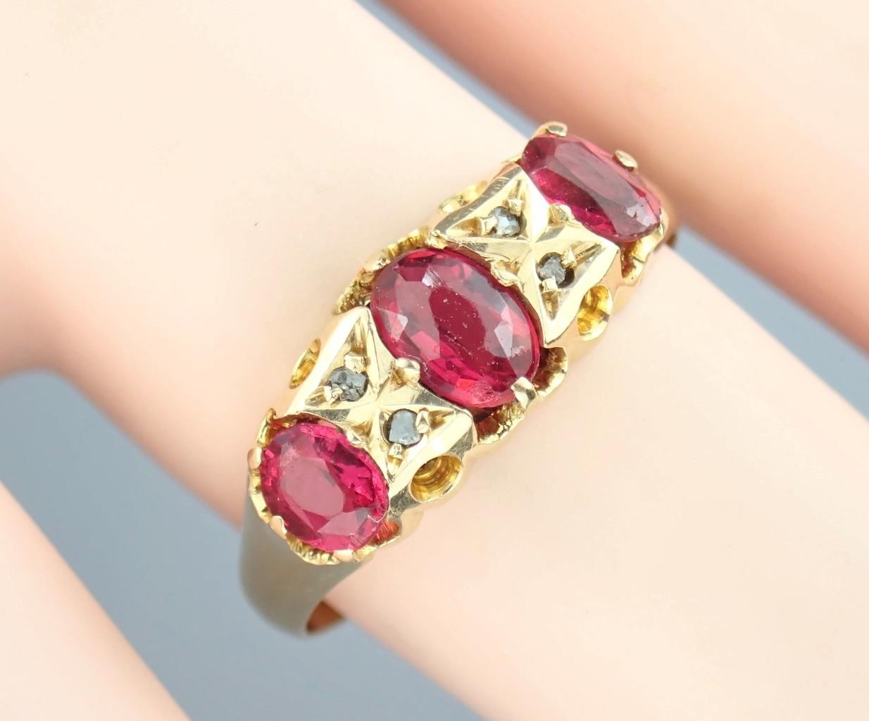 Pretty Antique Art Deco Solid 18K Gold Ruby Diamo… - image 4