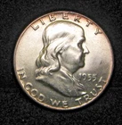 1955-P SUPERB GEM BU FRANKLIN HALF DOLLAR - 90% SILVER - 90% BELL LINES