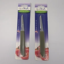 Vintage Green Quikut Paring Knife Stainless Steel Blade Made In USA Lot of 2 NEW