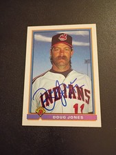 DOUG JONES (in-person &  hard-signed) AUTOGRAPH 1991 Bowman card #77 Indians 