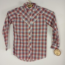 VTG Kid Kountry Youth Sz 16 Pearl Snap Shirt Western Red Plaid Rodeo USA Made