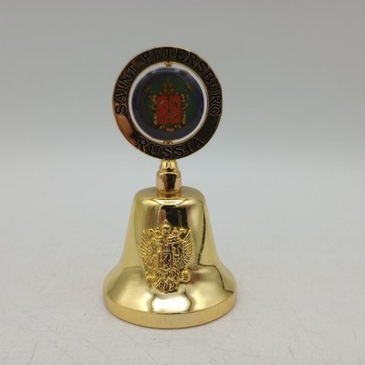 Russian Brass Table Bell Souvenir Cahkt Netepeypt Poccnr Saint Petersburg Swivel