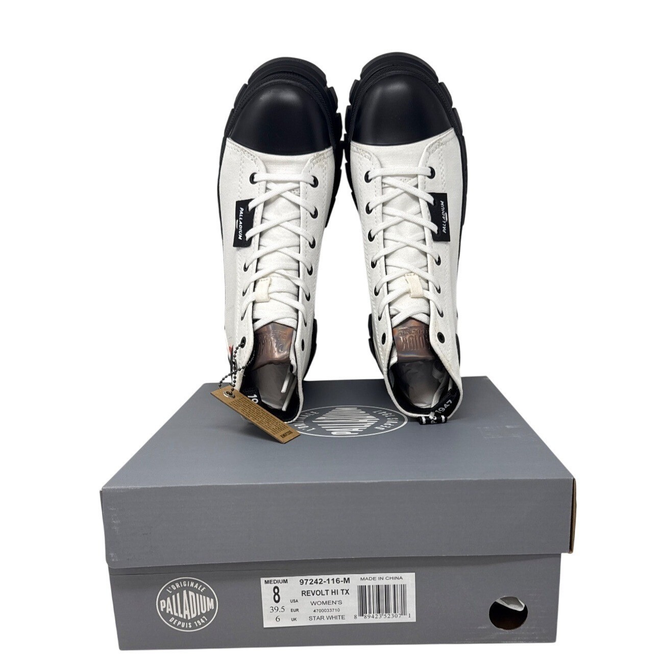 Palladium Revolt Hi TX White/Black Boots Size 8 women's Durable Textile Upper image 5