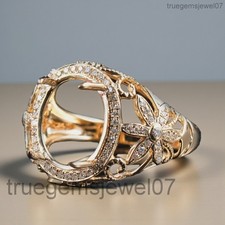 Oval Cut 12x10mm Semi Mount Ring Sterling Silver Flower Design Engagement Ring