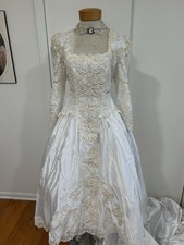 Moonlight Vintage Wedding Gown  Veil Sequins, Pearl Beading, Long Train