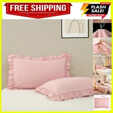 Ruffle Pillow Case Standard Size Set of 2, Pink, 20"x26" Microfiber,Envelop...