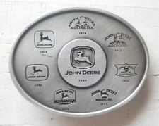 Vintage John Deere Belt Buckle 1876 - 2000 Pewter Moline Illinois Logo Farming