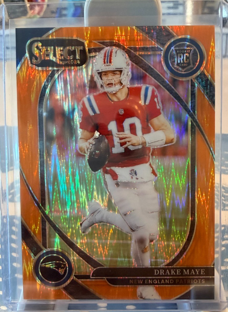 2024 Panini Select - Club Level Drake Maye #218 Orange Shock Prizm /399 (RC)