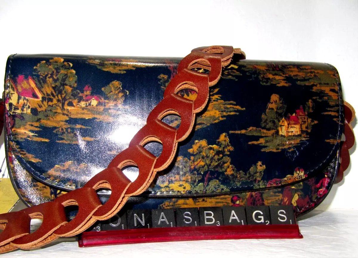 Patricia Nash Kent Countryside Blue Multi Leather Chain Link Crossbody Bag NWT