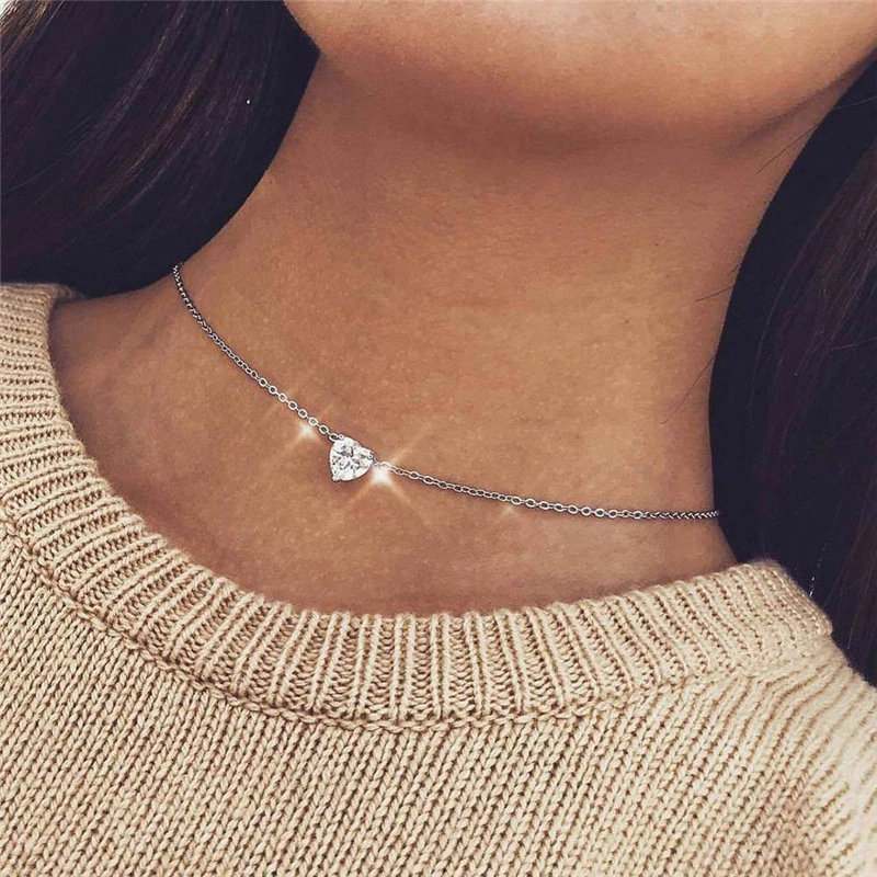 Cute Love Heart Pendant Necklace Simple Collar Choker Chain Women Charm  Jewelry