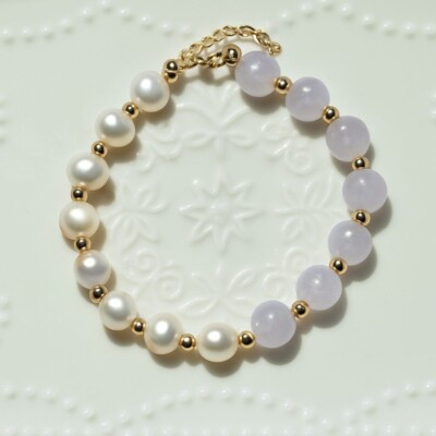Natürlicher Lavendel Amethyst x Perle 8 mm Runde Form Heilarmband