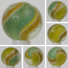 Handmade Aqua Yellow Ribbon Lutz Marble 11/16 in, Good-, Germany 1860-1920 S1386