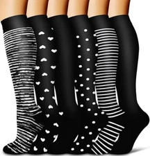 COOLOVER Copper Compression Socks Women 6 Pair S/M (size 5.5-8.5) Black Patterns
