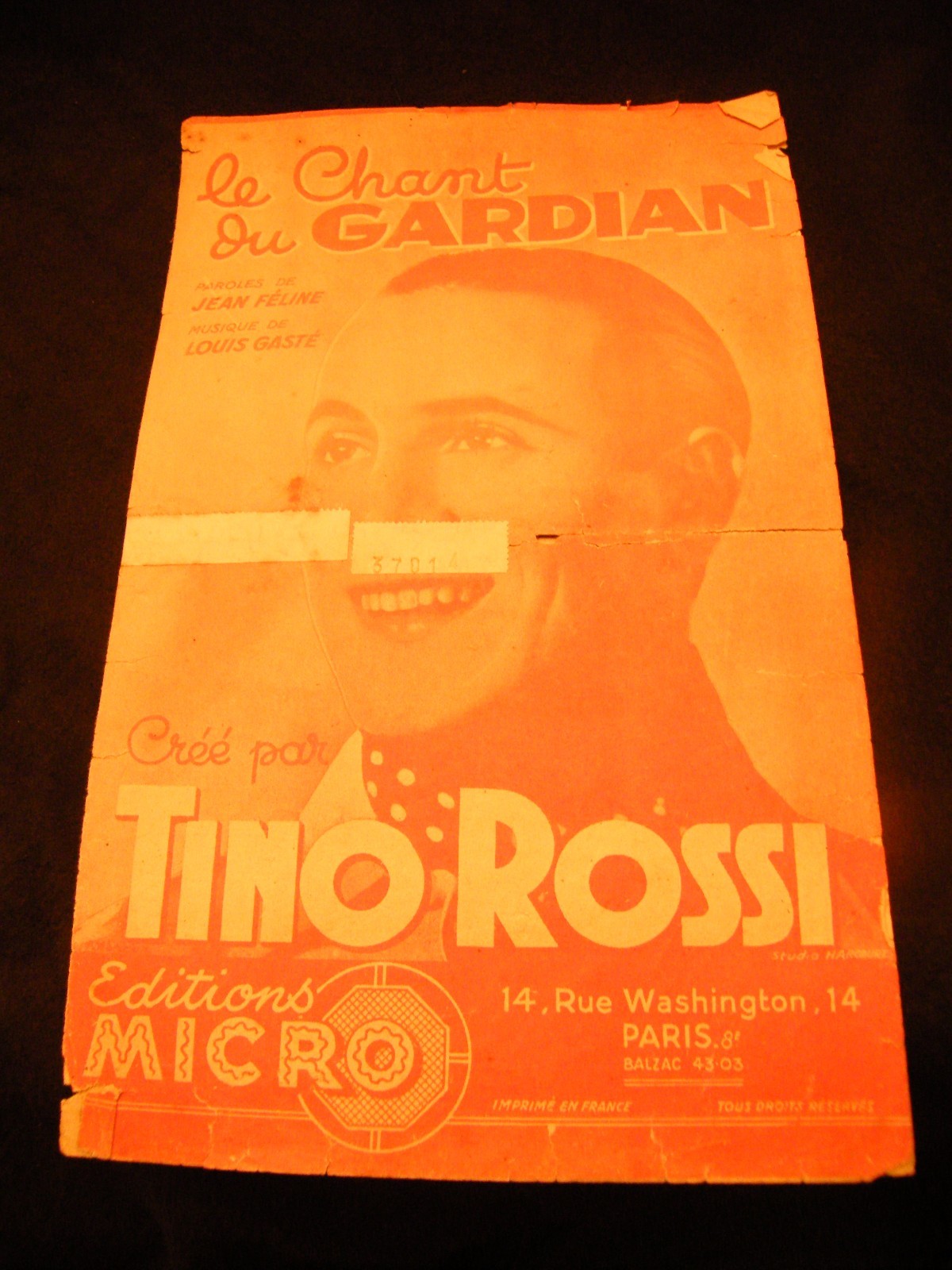 Sheet Music Le Chant Du Gardian Tino Rossi Old