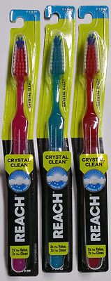 3 Reach Toothbrush Crystal Clean FIRM Bristles Hard Toothbrushes- FREE SHIPPING