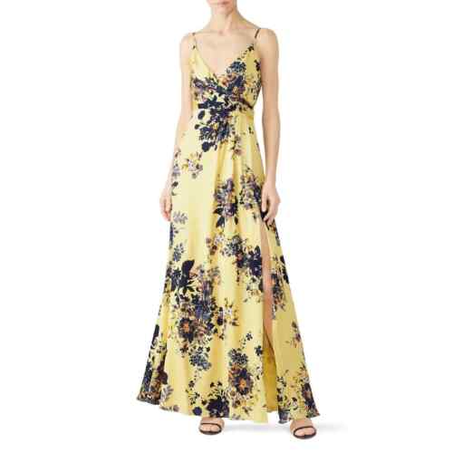 Jill Jill Stuart Yellow Floral Print Sleeveless V-Neck Maxi Gown Size 0 - Afbeelding 1 van 6