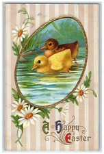 1912 Easter Chicks River Scene Daisy Flowers Embossed Windsor CT Postcard