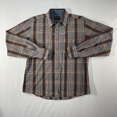 Wrangler Retro Western Shirt Men's Large Plaid L/S Cowboy Pearl Snap Distressed