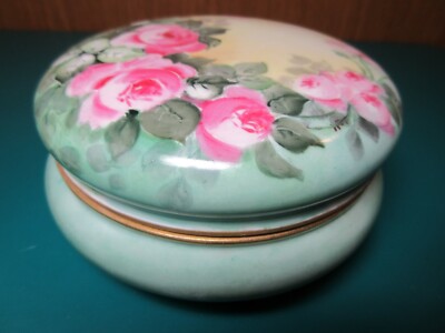 5'' Limoges Rose Vanity Dresser Hand Painted Lidded Dish Box 