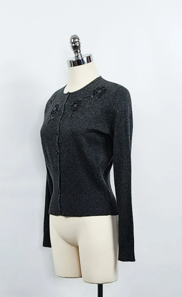 Ограниченный темно серый шелк кашемир смесь вязаный кардиган женский размер M - Изображение 2 из 4