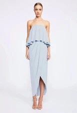 NWT SHONA JOY Size 4 (US) Powder Blue Strapless Frill Maxi Dress Tulip Hem $295