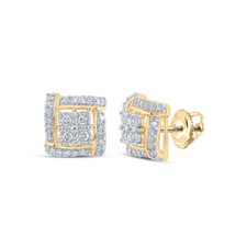10K Yellow Gold Womens Round Diamond Square Earrings 1/4 Cttw